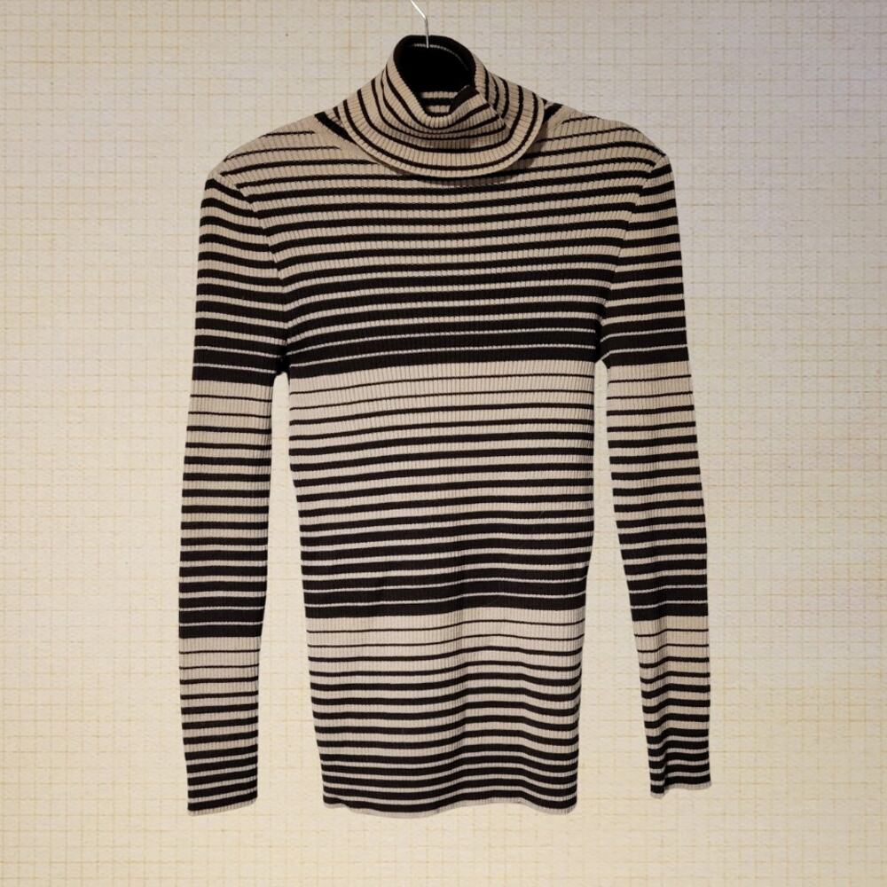 90s Y2K Striped Wool Stretch Turtleneck Long Sleeve Top Medium Warm Layering